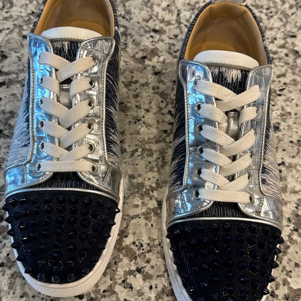 Metallic Silver and Black Studded Men’s Fashion Sneakers